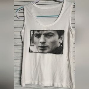 Dolce and Gabbana White Alain Delon Print Sleeveless Shirt. Size Small.